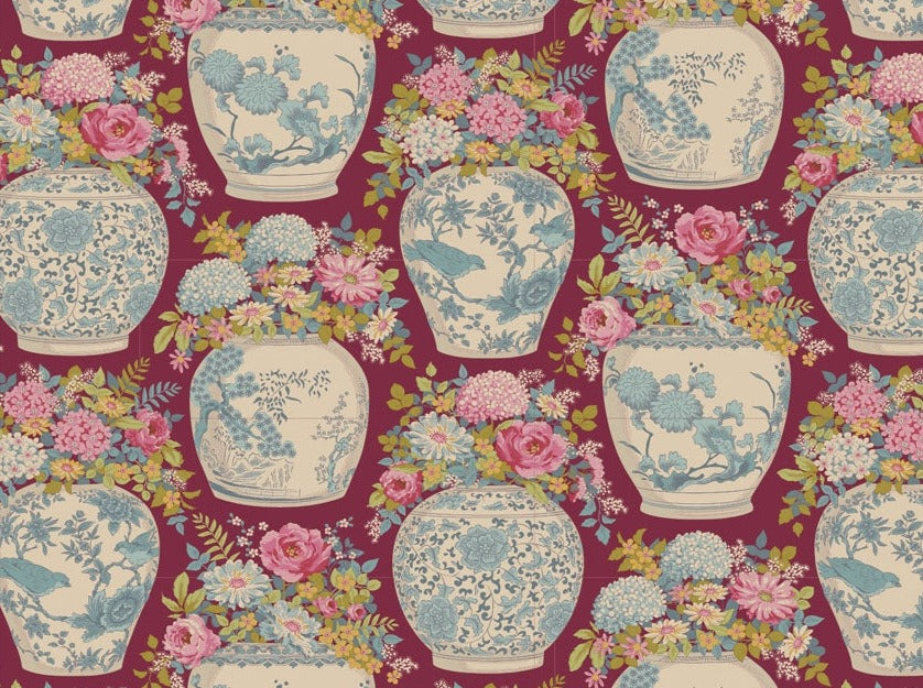 Patchworkstoff kaufen Der Rabe im Schlamm Tilda Chic Escape Flowervase Maroon