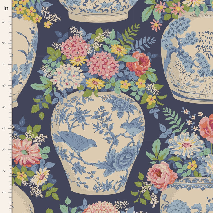 Patchworkstoff kaufen Der Rabe im Schlamm Tilda Chic Escape Flowervase Navy Blue