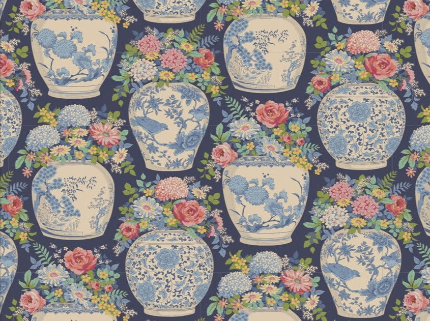 Patchworkstoff kaufen Der Rabe im Schlamm Tilda Chic Escape Flowervase Navy Blue
