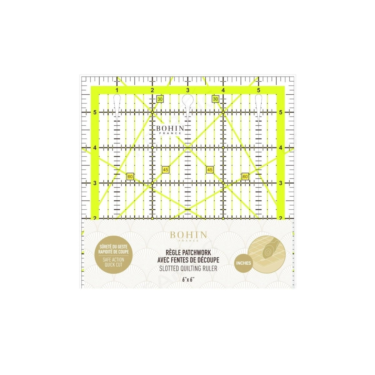 Der Rabe im Schlamm Quiltshop Deutschland Bohin Slotted Patchworklineal Ruler kaufen 6 inch Schlitz Schneideschlitz